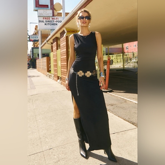 Lulus Significant Allure Black Slinky Knit Ruched Maxi Dress XL Wedding Party - Picture 2 of 10